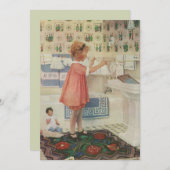 ヴィンテージ女の子、洗濯ぶら下がったをする子 招待状 (正面/裏面)