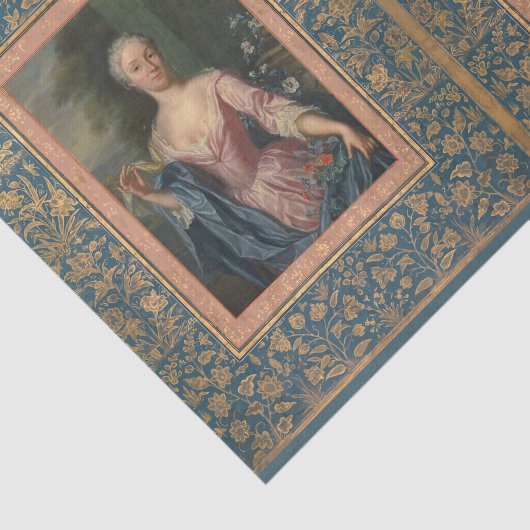 ヴィンテージ女エレガント性フローラブルー金ゴールドデコパージュ 薄葉紙 (詳細)