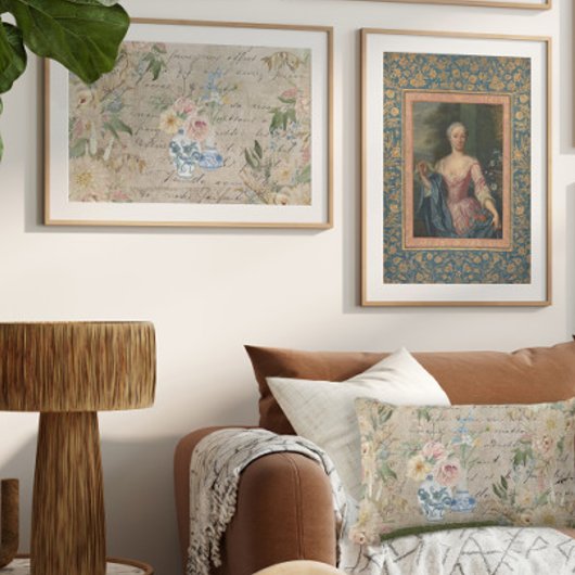 ヴィンテージ女エレガント性金ゴールドフローラブルーデカップージ 薄葉紙