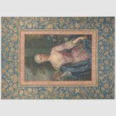 ヴィンテージ女エレガント性金ゴールドフローラブルーデカップージ 薄葉紙 (正面)