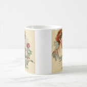 ヴィンテージ女ビクトリアン赤バラ花フローラ コーヒーマグカップ (中央)
