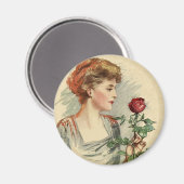 ヴィンテージ女ビクトリアン赤バラ花フローラ マグネット (正面/裏面)
