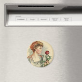 ヴィンテージ女ビクトリアン赤バラ花フローラ マグネット (インサイチュ (食洗機))