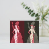 ヴィンテージ女ファッショニスタ黒ピンクドレスグラフィック ポストカード (スタンド正面)