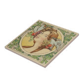 ヴィンテージ女フランスの性アールヌーボー陶器 タイル (側面)