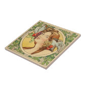 ヴィンテージ女フランスの性アールヌーボー陶器 タイル (側面)