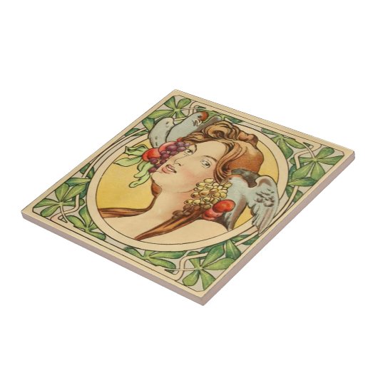 ヴィンテージ女フランスの性アールヌーボー陶器 タイル (側面)