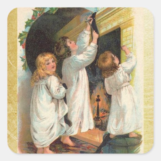 ヴィンテージ女子ぶら下がったのクリスマスストッキングシール スクエアシール (正面)