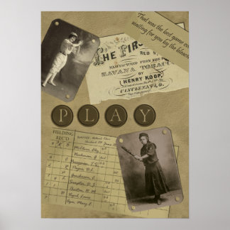 ヴィンテージ女子野球スクラップブックプリント ポスター