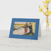 ヴィンテージ女性がキャセロールを高齢者に見せる カード (黄色い花)