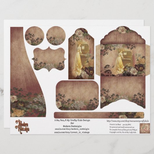 ヴィンテージ女性とバラジャンクジャーナルの切り抜き (正面/裏面)