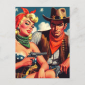 ヴィンテージ女性のカーボーイとカウボーイ ポストカード (正面)