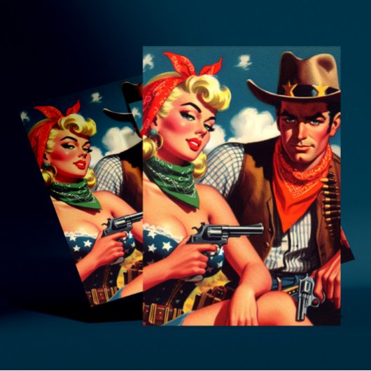 ヴィンテージ女性のカーボーイとカウボーイ ポストカード