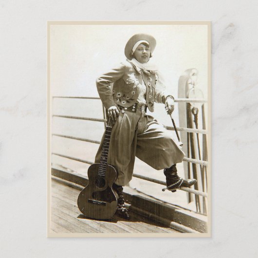 ヴィンテージ女性のカーボーイとギターフォト ポストカード (正面)