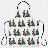 ヴィンテージ女性のカーボーイとクリスマスツリー エプロン (正面)
