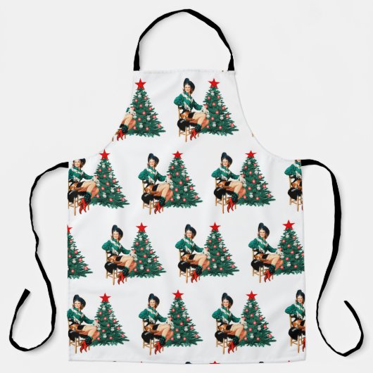 ヴィンテージ女性のカーボーイとクリスマスツリー エプロン (正面)