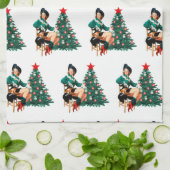 ヴィンテージ女性のカーボーイとクリスマスツリー キッチンタオル (折り畳み)