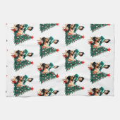 ヴィンテージ女性のカーボーイとクリスマスツリー キッチンタオル (横)