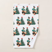 ヴィンテージ女性のカーボーイとクリスマスツリー バスタオルセット (ハンドタオル)