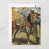 ヴィンテージ女性のカーボーイと馬 ポストカード (正面/裏面)