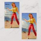 ヴィンテージ女性のカーボーイと馬 名刺 (正面/裏面)