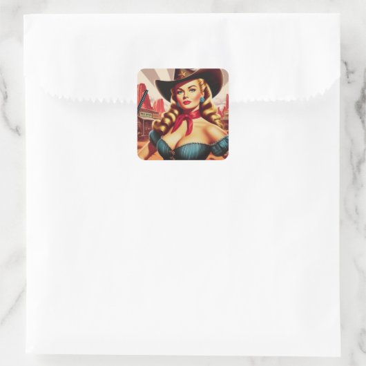 ヴィンテージ女性のカーボーイのピンアップ スクエアシール (バッグ)