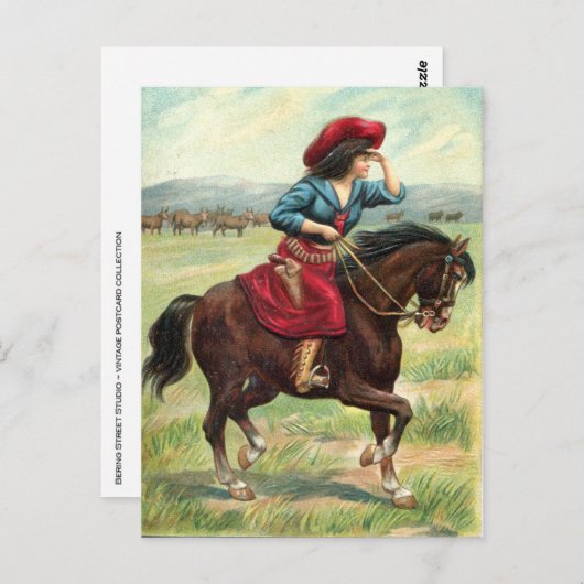 ヴィンテージ女性のカーボーイはがき ポストカード (正面/裏面)