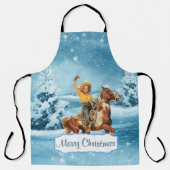 ヴィンテージ女性のカーボーイオンホースウィンターメリークリスマス エプロン (正面)