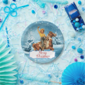 ヴィンテージ女性のカーボーイオンホースウィンターメリークリスマス ペーパープレート (パーティー)