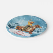 ヴィンテージ女性のカーボーイオンホースウィンターメリークリスマス ペーパープレート (アングル)