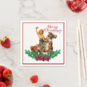 ヴィンテージ女性のカーボーイオンホースメリークリスマスナプキンズ スタンダードカクテルナプキン (インサイチュ)