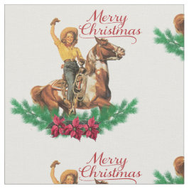 ヴィンテージ女性のカーボーイオンホースメリークリスマスファブリック ファブリック