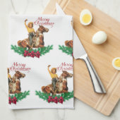 ヴィンテージ女性のカーボーイオンホースメリークリスマス キッチンタオル (四つ折り)