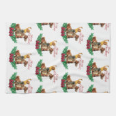ヴィンテージ女性のカーボーイオンホースメリークリスマス キッチンタオル (横)