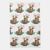 ヴィンテージ女性のカーボーイオンホースメリークリスマス キッチンタオル (縦)