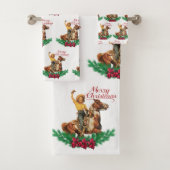 ヴィンテージ女性のカーボーイオンホースメリークリスマス バスタオルセット (インサイチュ)