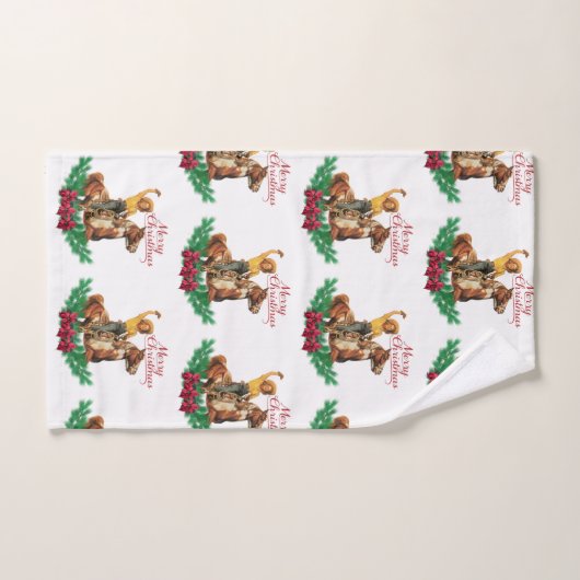 ヴィンテージ女性のカーボーイオンホースメリークリスマス バスタオルセット (ハンドタオル)
