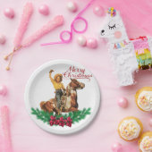 ヴィンテージ女性のカーボーイオンホースメリークリスマス ペーパープレート (パーティー)