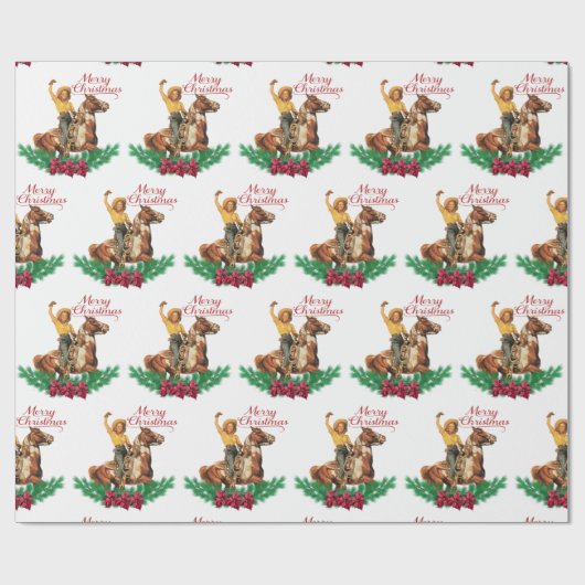 ヴィンテージ女性のカーボーイオンホースメリークリスマス ラッピングペーパー (フラット)