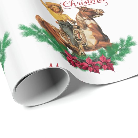 ヴィンテージ女性のカーボーイオンホースメリークリスマス ラッピングペーパー (ロールコーナー)