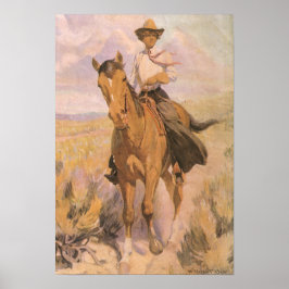 ヴィンテージ女性のカーボーイカウボーイウーマンオンホースバイダントン ポスター