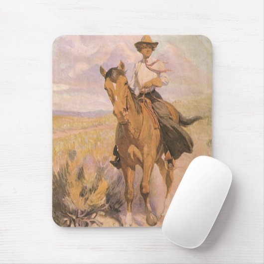 ヴィンテージ女性のカーボーイカウボーイウーマンオンホースバイダントン マウスパッド (マウス)