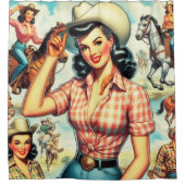 ヴィンテージ女性のカーボーイシームレスイラストレーション シャワーカーテン (正面)