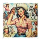 ヴィンテージ女性のカーボーイシームレスイラストレーション タイル (正面)