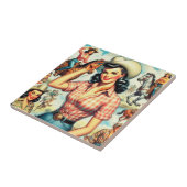 ヴィンテージ女性のカーボーイシームレスイラストレーション タイル (側面)