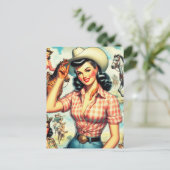 ヴィンテージ女性のカーボーイシームレスイラストレーション ポストカード (スタンド正面)