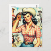 ヴィンテージ女性のカーボーイシームレスイラストレーション ポストカード (正面/裏面)