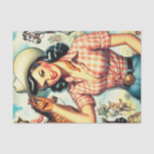 ヴィンテージ女性のカーボーイシームレスイラストレーション 薄葉紙 (正面)