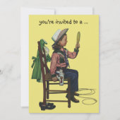 ヴィンテージ女性のカーボーイスリーポバーガールバースデーパーティー 招待状 (正面)