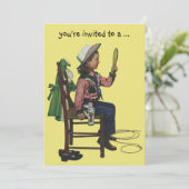 ヴィンテージ女性のカーボーイスリーポバーガールバースデーパーティー 招待状 (スタンド正面)